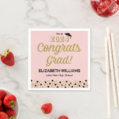 Serviette En Papier Gold Script Confetti Congrats Grad Pink Napkin (En situation)