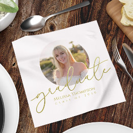 Serviette En Papier Gold Script Graduation Party Photo personnalisée