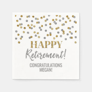 Serviette En Papier Gold Silver Confetti joyeuse retraite