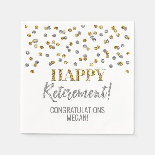 Serviette En Papier Gold Silver Confetti joyeuse retraite (Devant)