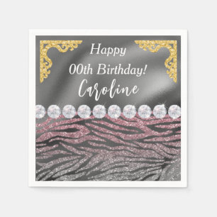 Serviette En Papier Gold Silver Foil & Pink Zebra Imprimer Anniversair