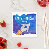 Serviette En Papier Gold Silver Rocket Ship Galaxy fête d'anniversaire (En situation)