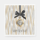Serviette En Papier Gold Silver Stripes New Year's Eve Midnight (Devant)