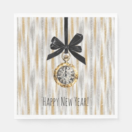 Serviette En Papier Gold Silver Stripes New Year's Eve Midnight (Devant)