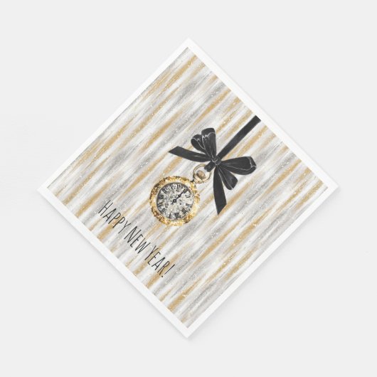 Serviette En Papier Gold Silver Stripes New Year's Eve Midnight (Coin)