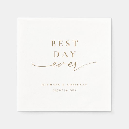 Serviette En Papier Gold Simple Meilleur jour jamais Mariage de callig (Devant)