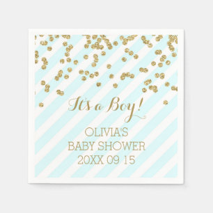 Serviette En Papier Gold Sky Blue Confetti Stripes Baby shower