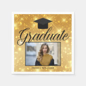 Serviette En Papier Gold Sparkle Graduation Photo Chic Custom Party (Devant)