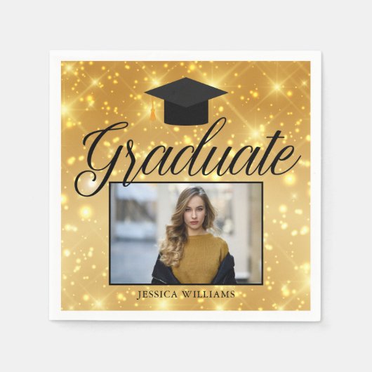 Serviette En Papier Gold Sparkle Graduation Photo Chic Custom Party (Devant)