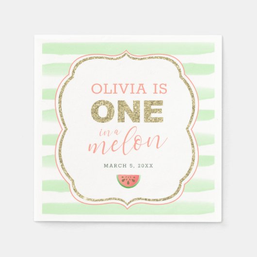 Serviette En Papier Gold Sparkle One dans un Melon 1er Anniversaire Na (Devant)