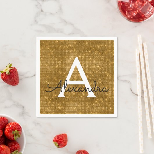 Serviette En Papier Gold Sparkor & Shimmer Monogramme Anniversaire ini (En situation)