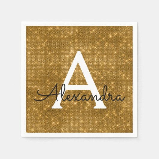 Serviette En Papier Gold Sparkor & Shimmer Monogramme Anniversaire ini (Devant)