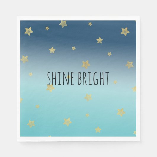 Serviette En Papier Gold Stars Aqua Blue Ombre devis personnalisé (Devant)