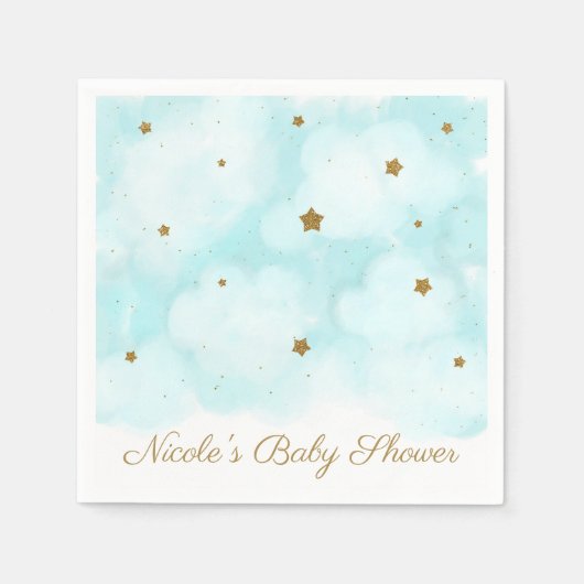 Serviette En Papier Gold Stars & Blue Sky Clouds Baby shower Party (Devant)