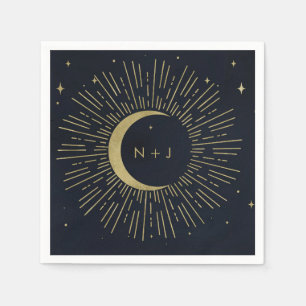 Serviette En Papier Gold Stars Night Celestial Sunburst Moon Mariage