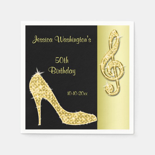 Serviette En Papier Gold Stiletto & Treble Cleft 50e anniversaire (Devant)
