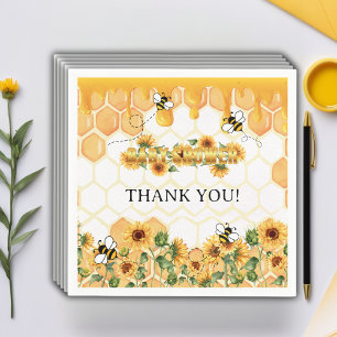 Serviette En Papier Gold Sunflower Honeycomb Honeybee Baby shower