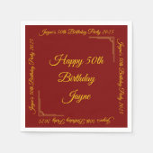 Serviette En Papier Gold sur Deep Red Anniversaire Party (Devant)