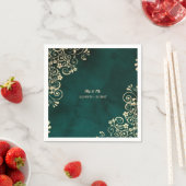 Serviette En Papier Gold Swirls Emerald Green Wedding  (En situation)
