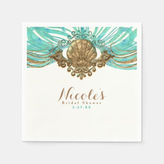 Serviette En Papier Gold & Turquoise Sea Shell Glam Beach Élégante fêt (Devant)