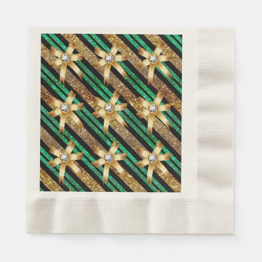 Serviette En Papier Gold Vert & Black Faux Parties scintillant Gold Di (Devant)