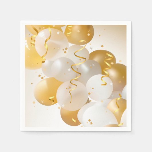 Serviette En Papier Gold & White Balloons Party (Devant)