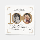 Serviette En Papier Gold White Custom Photo 100e fête d'anniversaire (Devant)