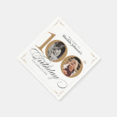 Serviette En Papier Gold White Custom Photo 100e fête d'anniversaire (Coin)