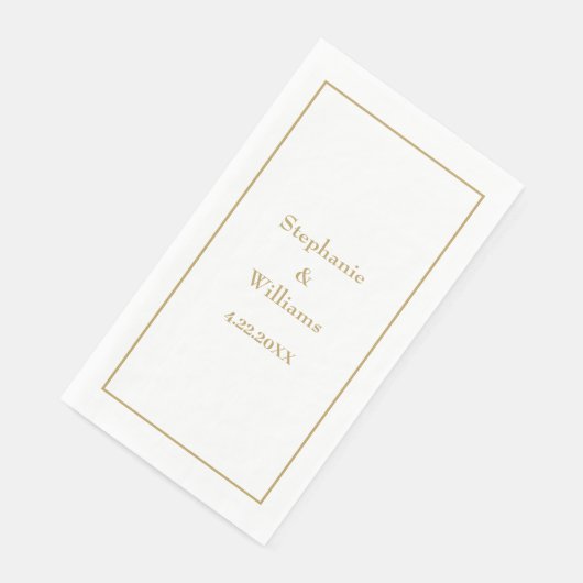 Serviette En Papier Gold White Elegant Classic Nom Mariage Minimal (Coin)