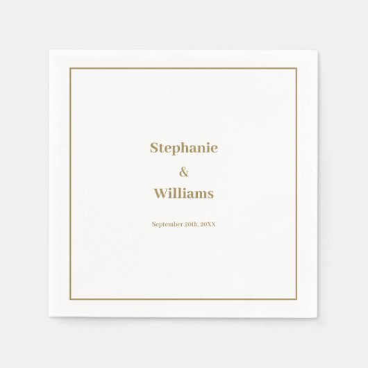 Serviette En Papier Gold White Elegant Mariage minimal moderne (Devant)