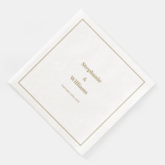 Serviette En Papier Gold White Elegant Mariage minimal moderne (Coin)