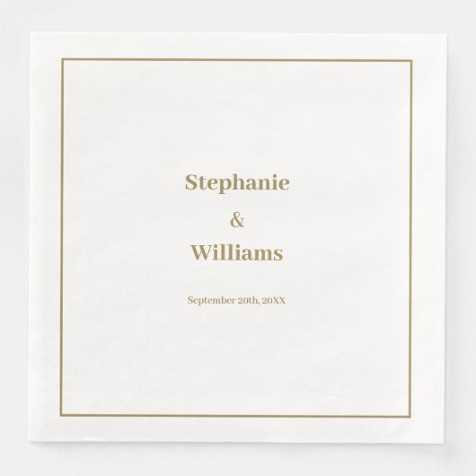 Serviette En Papier Gold White Elegant Mariage minimal moderne (Devant)