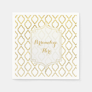 Serviette En Papier Gold & White Elegant Marocain Personnalisé Mariage