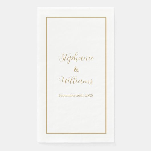 Serviette En Papier Gold White Elegant Simple Nom Mariage Minimal (Devant)