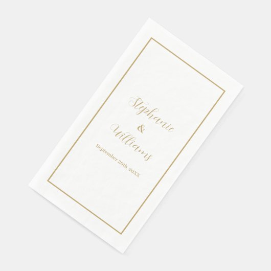 Serviette En Papier Gold White Elegant Simple Nom Mariage Minimal (Coin)