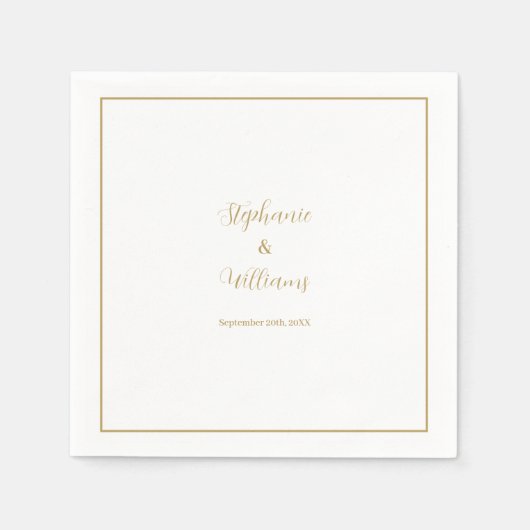 Serviette En Papier Gold White Elegant Simple Nom Mariage Minimal (Devant)