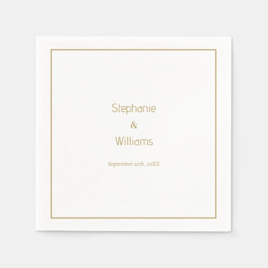 Serviette En Papier Gold White Simple Mariage Élégant minimal (Devant)