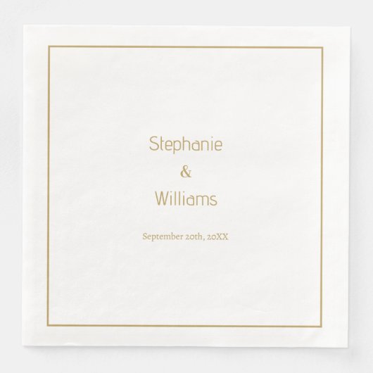 Serviette En Papier Gold White Simple Mariage Élégant minimal (Devant)