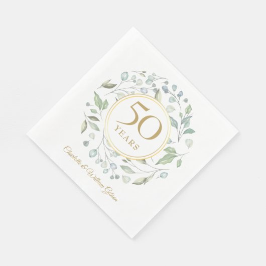 Serviette En Papier Golden 50 Mariage Anniversaire Laurel Green (Coin)