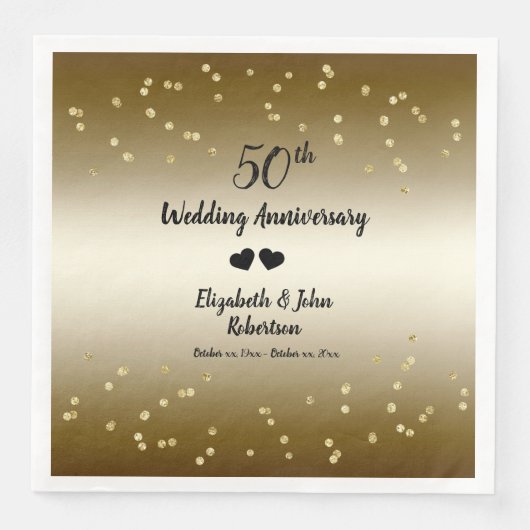 Serviette En Papier Golden 50e anniversaire Mariage Confetti Elégant (Devant)
