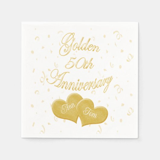 Serviette En Papier Golden 50th Anniversary Customisé (Devant)