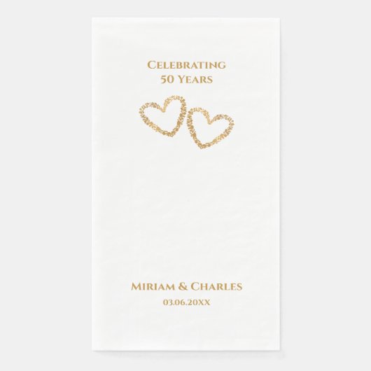 Serviette En Papier Golden 50th Mariage Anniversaire Coeur personnalis (Devant)