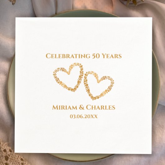 Serviette En Papier Golden 50th Mariage Anniversaire Coeur personnalis