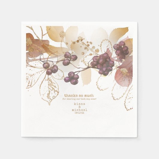 Serviette En Papier Golden Automne Mariage Berries V2 ID655 (Devant)