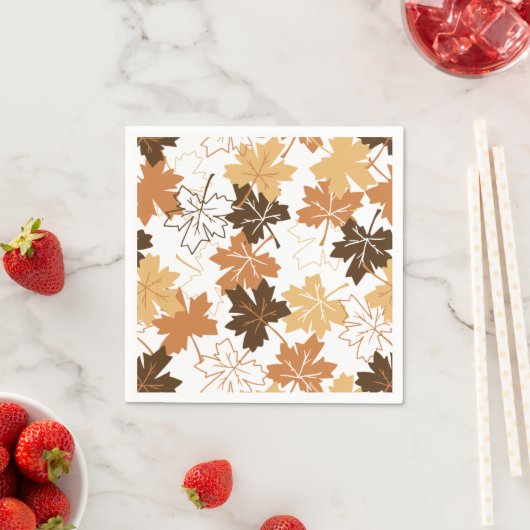 Serviette En Papier Golden Brown Automne Motif Blanc Ver (En situation)