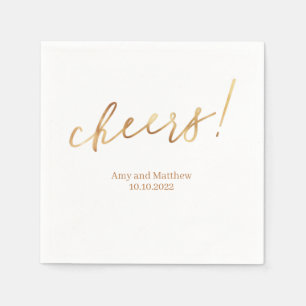 Serviette En Papier Golden Cheers Mr & Mrs Nom Date Arrière - plan bla