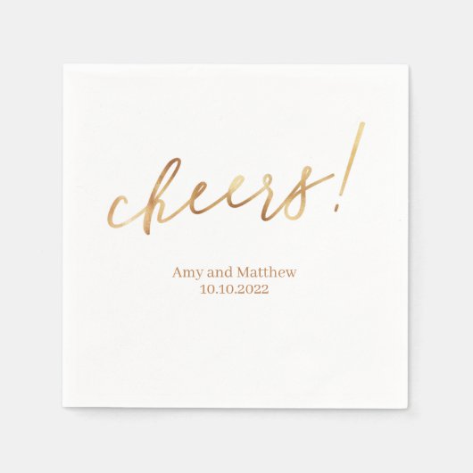 Serviette En Papier Golden Cheers Mr & Mrs Nom Date Arrière - plan bla (Devant)