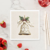 Serviette En Papier Golden Christmas Bell Shiny Stars Green Feuilles (En situation)