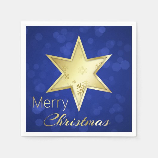 Serviette En Papier Golden Christmas Star Blue Bokeh (Devant)