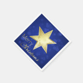 Serviette En Papier Golden Christmas Star Blue Bokeh (Coin)